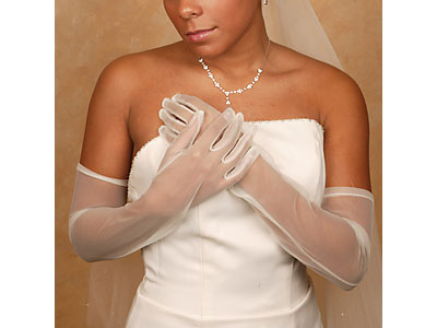 Sheer Full Finger Above Elbow Bridal Gloves (White or Black)