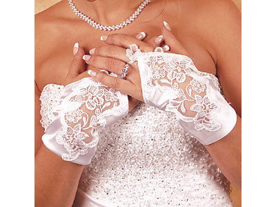 Bridal Gloves Satin Fingerless Wrist Length Gloves (White or Ivory)