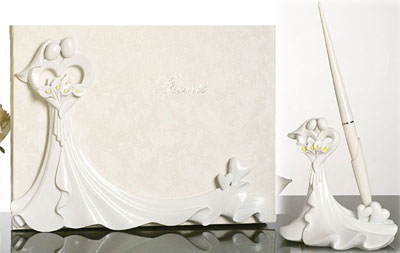 Bride and Groom Calla Lily Wedding Guest Book and Pen Set