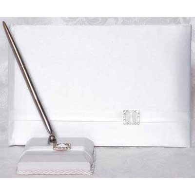 Beverly Clark Glamour Wedding Guest Book and Pen Set White/Ivory