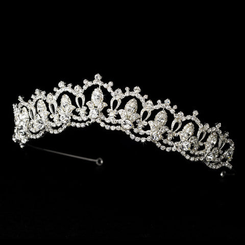Clear Rhinestone Royal Tiara Bridal Headpiece Silver or Gold