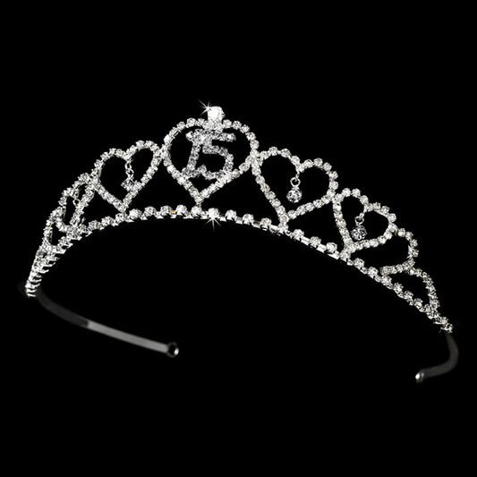 Sweet 15 Quinceañera Rhinestone Covered Tiara in Silver