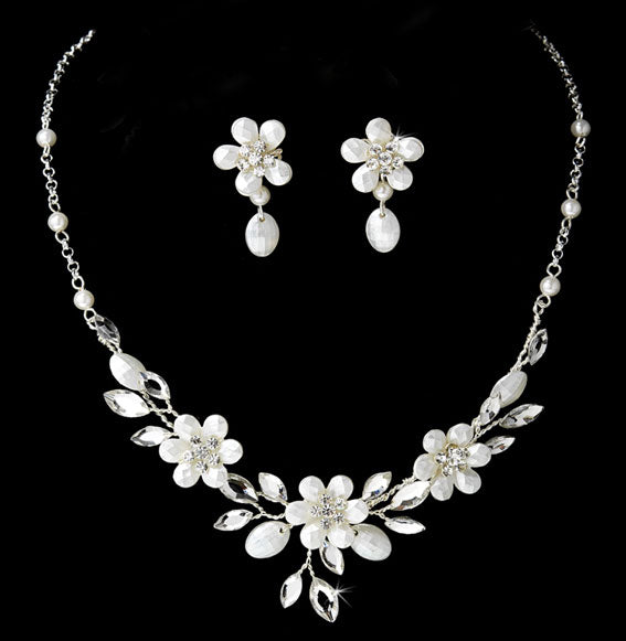 Silver Floral Necklace and Earring Set