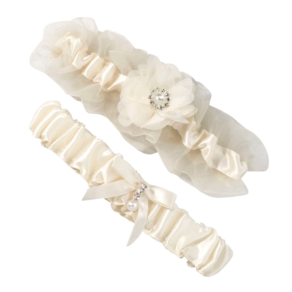 Ivory Chiffon Flower Satin Bridal Garter Set