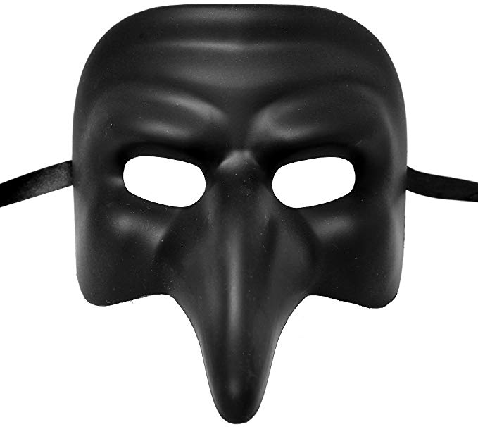 Roman Full Face Masquerade Long Nose Mask Metallic Black