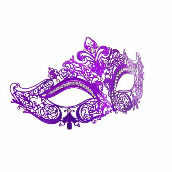Purple Laser Cut Metal Venetian Mask with Clear Diamonds