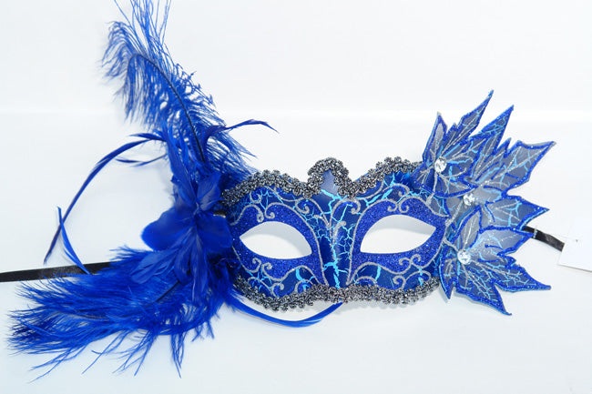 Blue Masquerade Feather Mask Venetian Style Halloween Mask