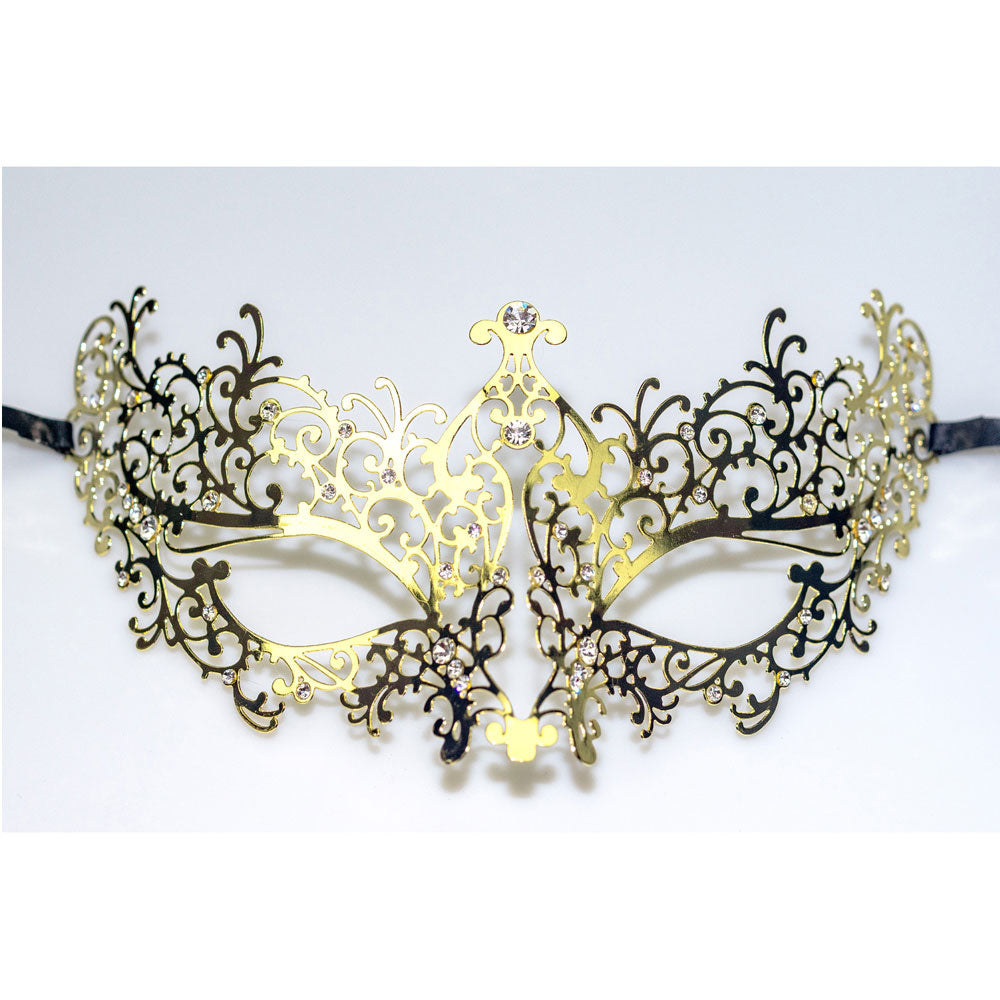 Lady Laser Cut Metal Gold Venetian Masquerade Mask with Crystals