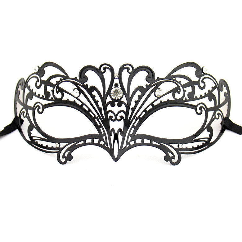 Lady Half Face Venetian Laser Cut Metal Mask with Sparking Rhinestones