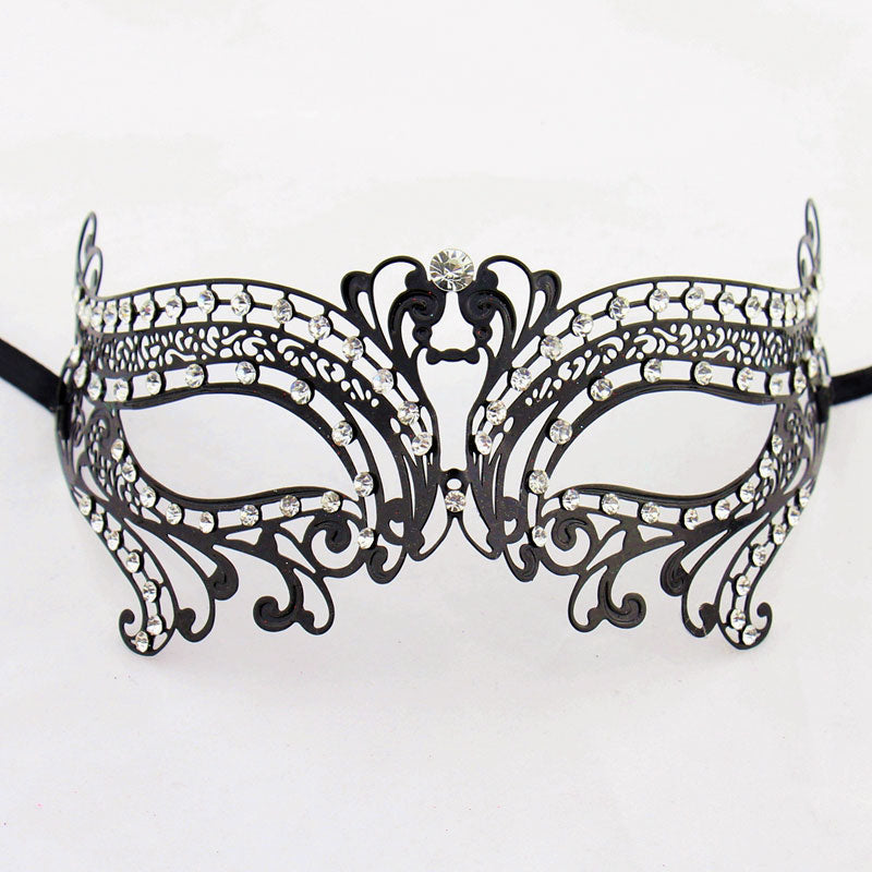 Double Swan Metal Laser Cut Masquerade Mask with Clear Diamonds