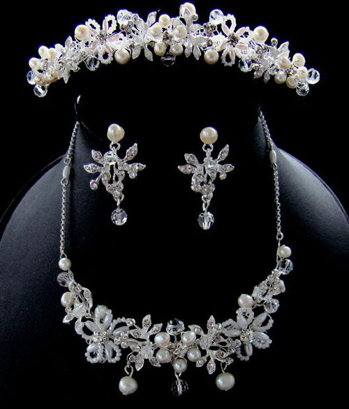 Freshwater Pearl Silver Ivory Bridal Comb and Jewelry Set