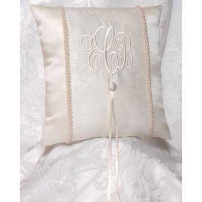 Brocade Monogram Wedding Ivory Ring Bearer Pillow