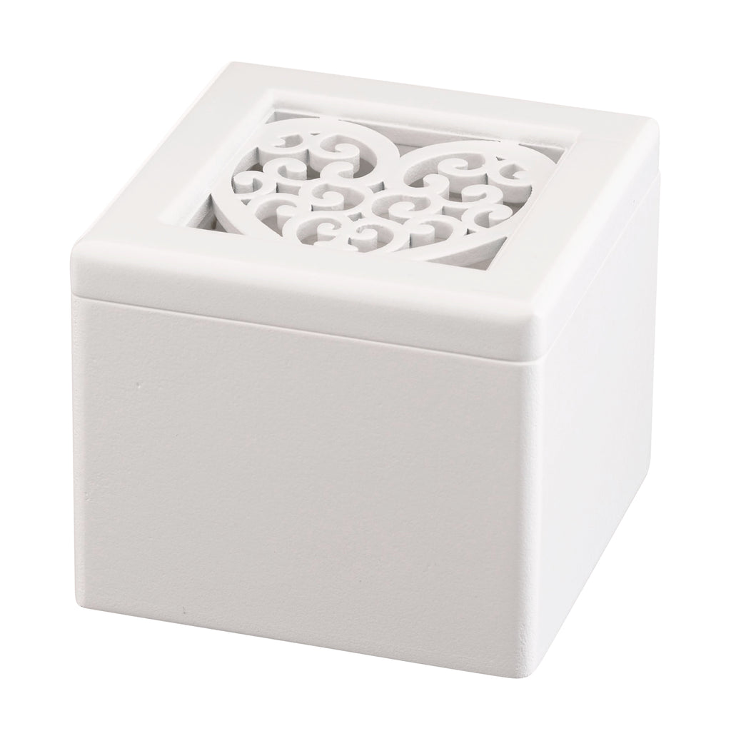 White Filigree Heart Pattern Ring Box