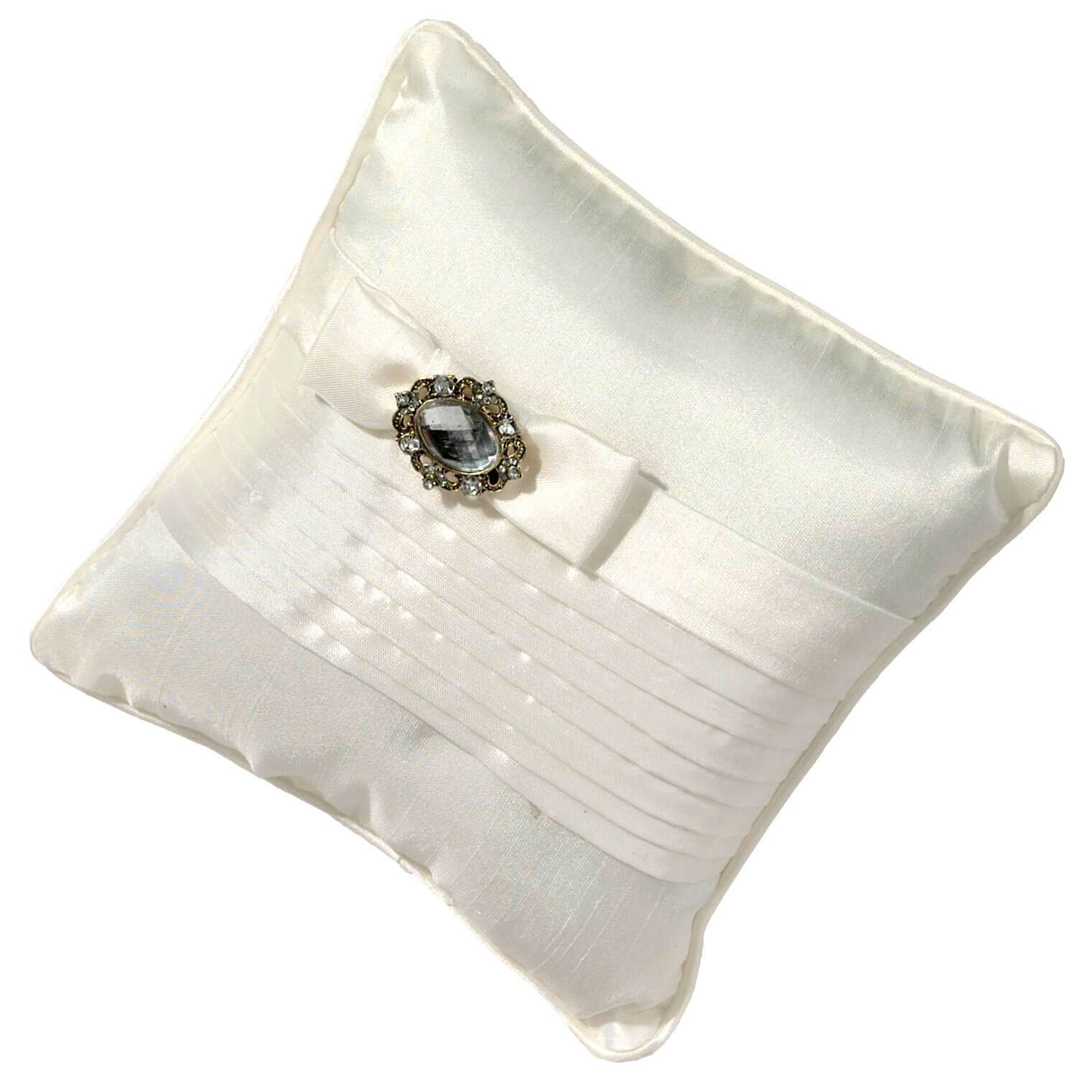 White Pleated Ring Pillow with Rhinestones