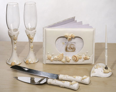 Beach Wedding Accessories Set: Guest Book Pen Set Cake Serving Glasses