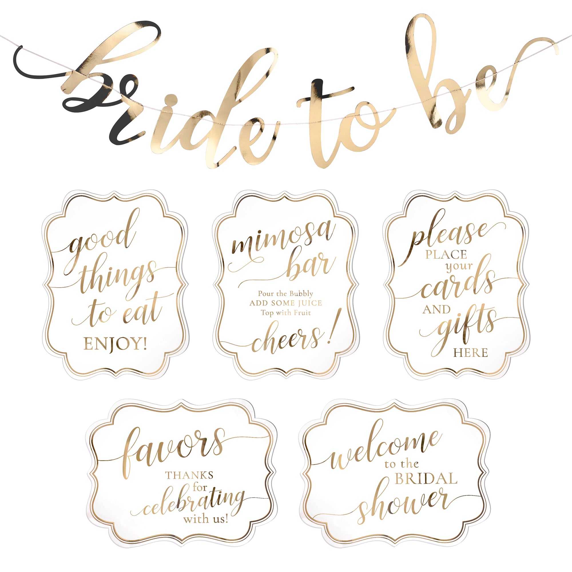 White and Gold Bridal Shower Signs and Bunting