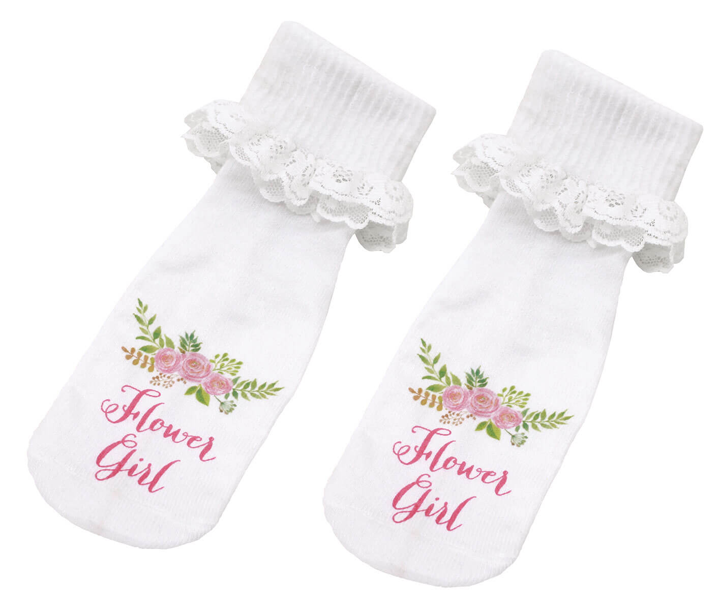 White Lace Floral Flower Girl Socks