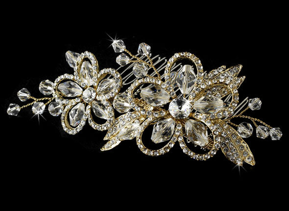Swarovski Crystal Bridal Side Comb - Gold