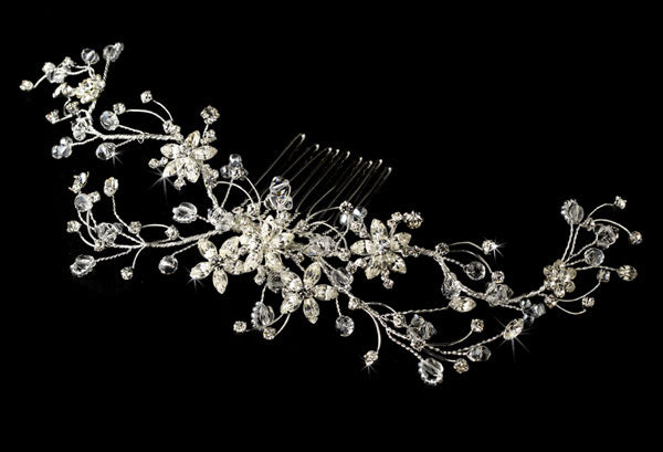Elegant Silver Vine and Swarovski Crystal Bridal Hair Comb