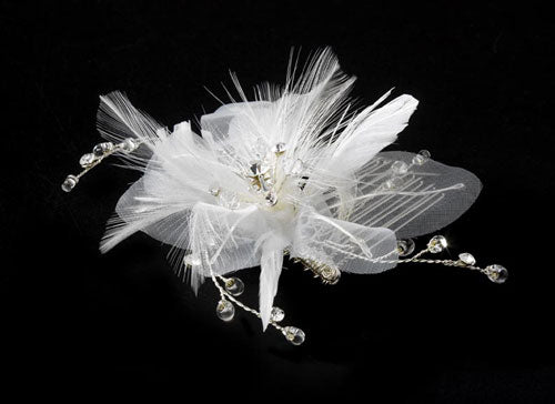 Delightful Flower Bridal Comb with Soft Feathers & Rhinestones Feather Fascinator