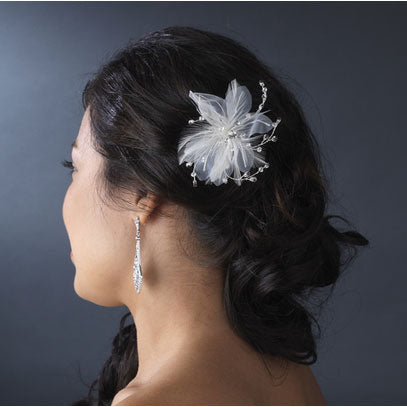 Delightful Flower Bridal Comb with Soft Feathers & Rhinestones Feather Fascinator