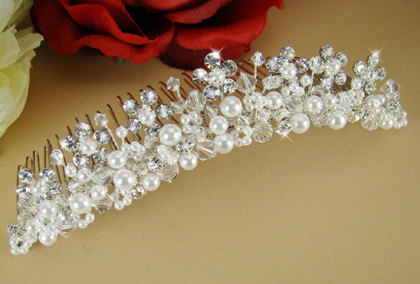 Swarovski Crystal & Pearl Bridal Comb in White or Ivory