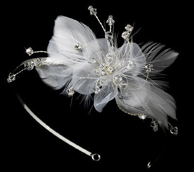Bridal Feather Fascinator on Headband - White or Ivory