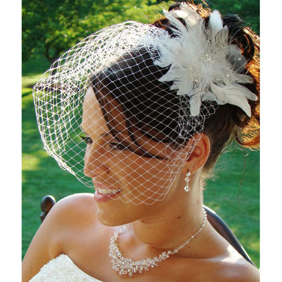 Bridal Feather Hair Fascinator with Removable Russian Cage Veil