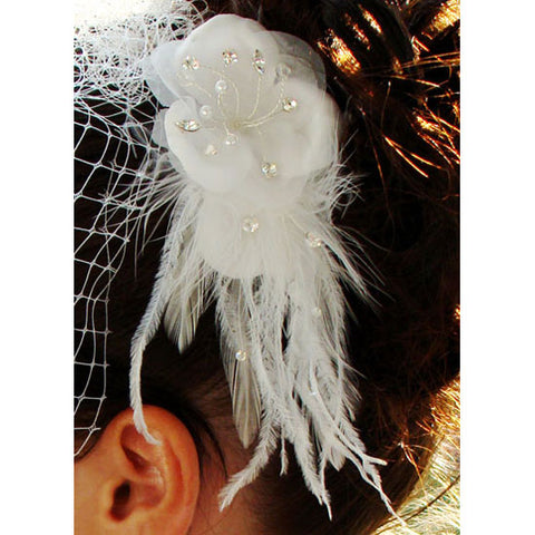 Bridal Feather Fascinator on a Comb White or Ivory