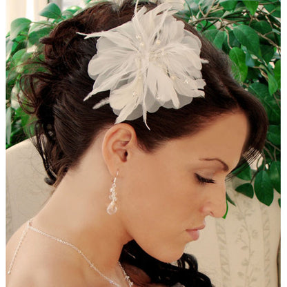 Freshwater Pearl and Rhinestone Feather Fascinator White/Ivory