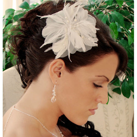 Freshwater Pearl and Rhinestone Feather Fascinator White/Ivory