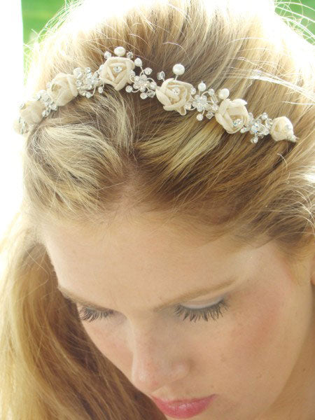 Elegant Ivory Rose & Crystal Bridal Headpiece