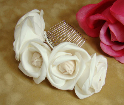 Ivory Roses with Champagne Rum Accent Bridal Comb