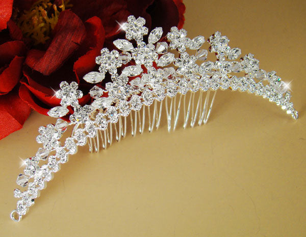 Swarovski Crystal Bridal Comb with Floral Accents
