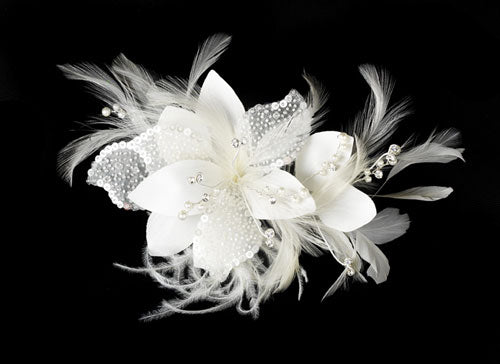 Floral Feather Fascinator with Seqins & Bugle Beads