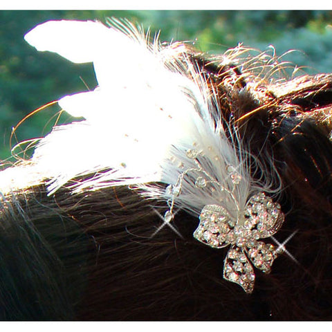Crystal Bow & White Feather Bridal Hair Fascinator
