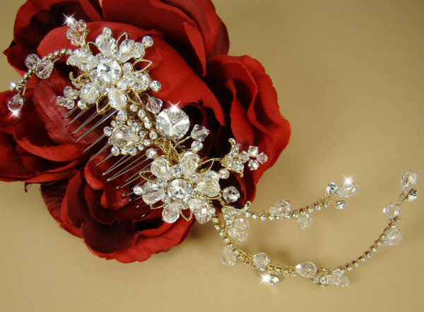 Swarovski Crystal Bridal Side Hair Comb - Gold or Silver