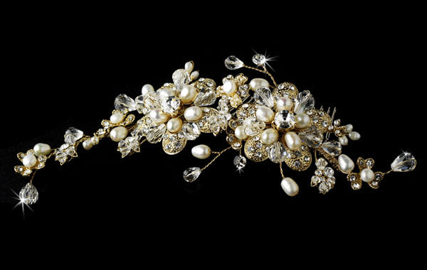 Stunning Gold & Pearl Bridal Side Comb