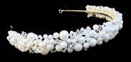 Pearl Bridal Tiara with Swarovski Crystal Accents White or Ivory