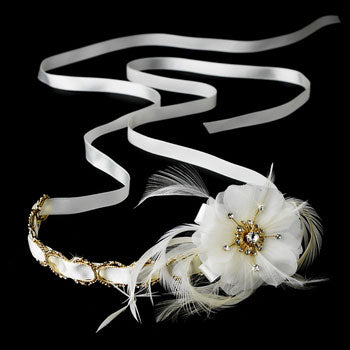 Ribbon Style Bridal Feather Headpiece (White or Ivory)