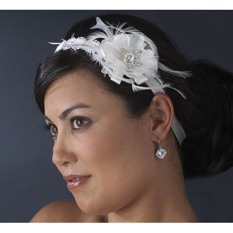 Ribbon Style Bridal Feather Headpiece (White or Ivory)
