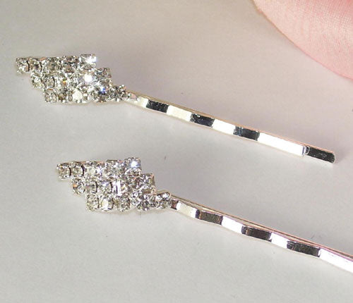 Silver with Clear Stones Hair Accents Bobby Pins (Set of 2)