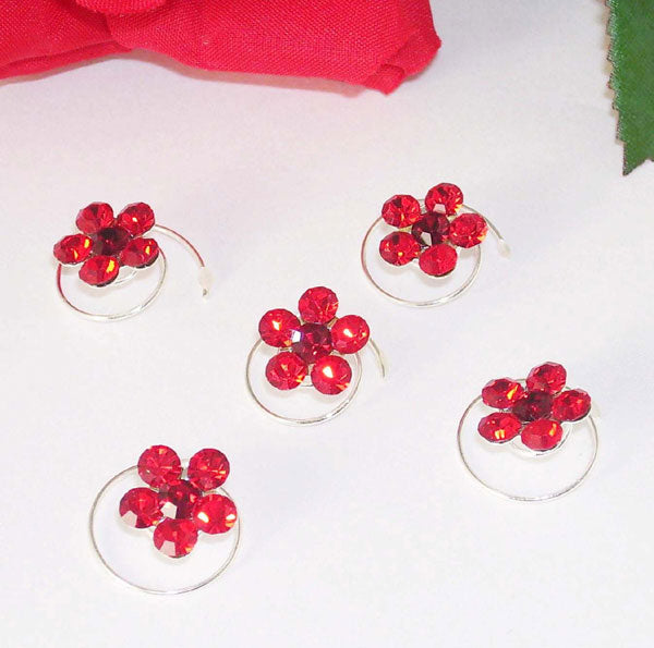 Silver & Red Floral Hair Accents Twist Ins (Set of 12)