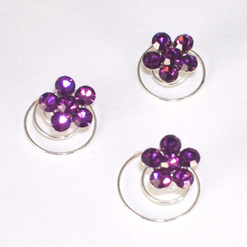 Silver & Light Amethyst Floral Hair Accents Twist Ins Set/12
