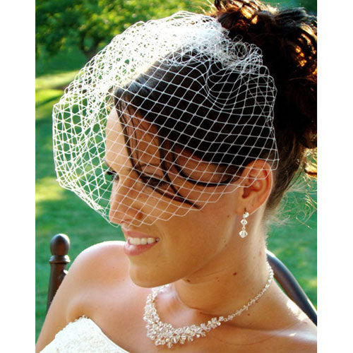 Couture Birdcage Bridal Face Veil on Comb - White/Ivory