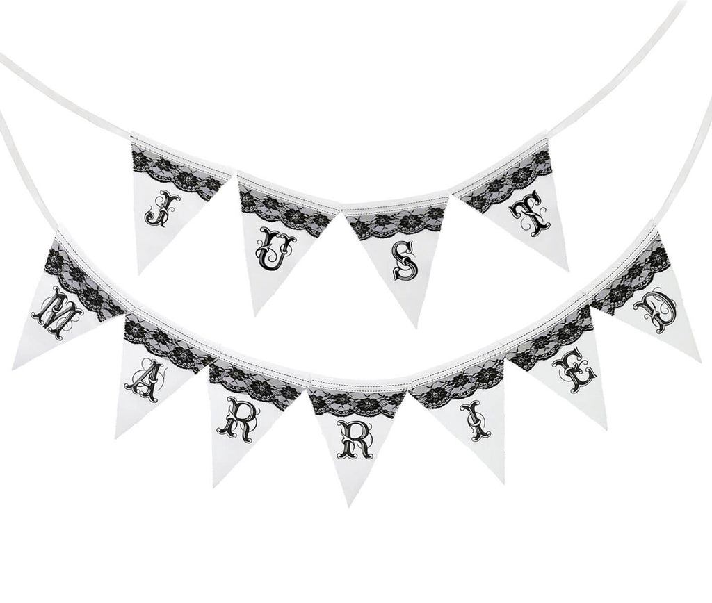 Black and White Just Married Bunting Banner