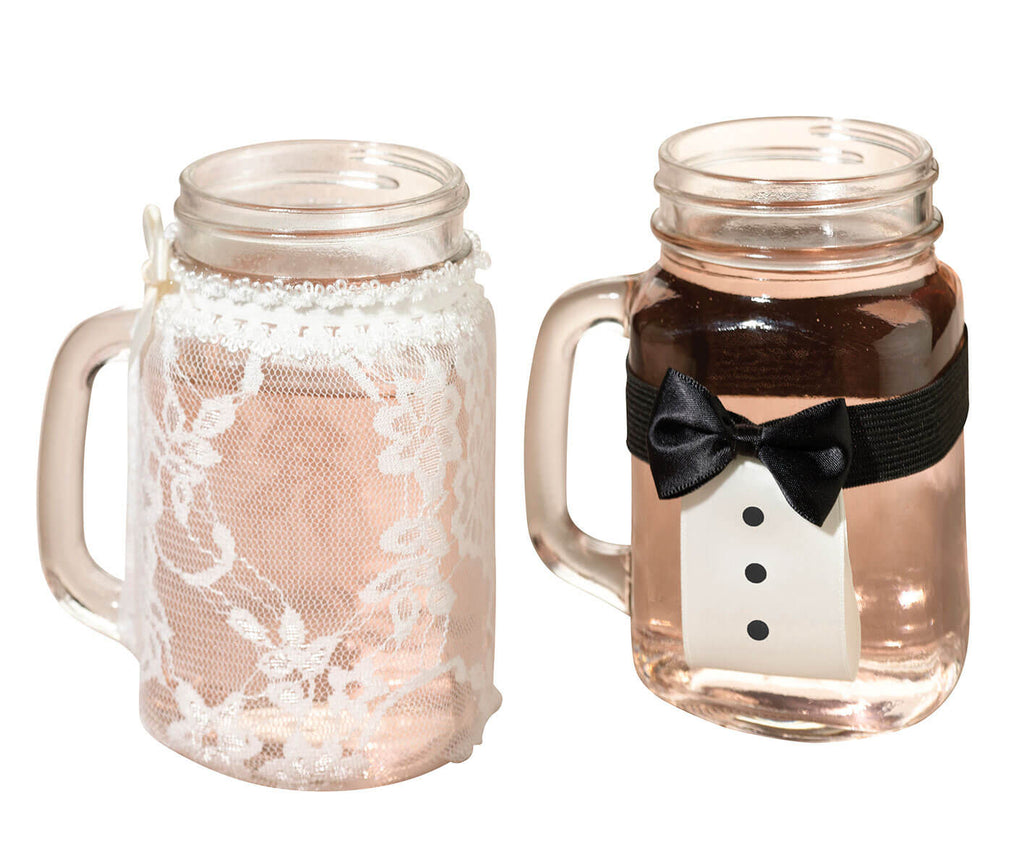 Bride and Groom Drink Glass Covers