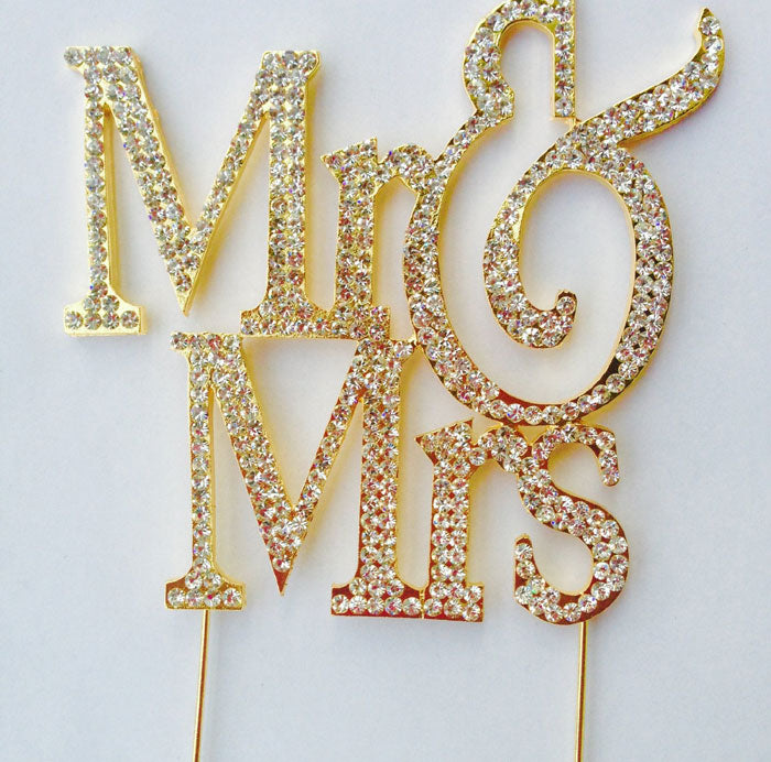 Crystal Cake Toppers Mr & Mrs Gold Rhinestone Wedding Cake Toppers Large