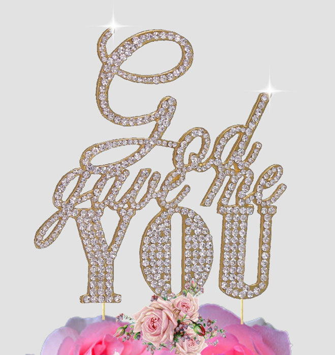 God Gave Me you Crystal Bling Gold Wedding Cake Topper