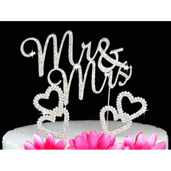 Crystal Cake Toppers Mr and Mrs Wedding Cake Toppers with Hearts